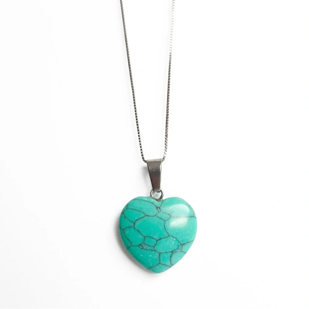 New S925 Sterling Silver Handmade Natural Polished Turquoise Stone 18” Necklace